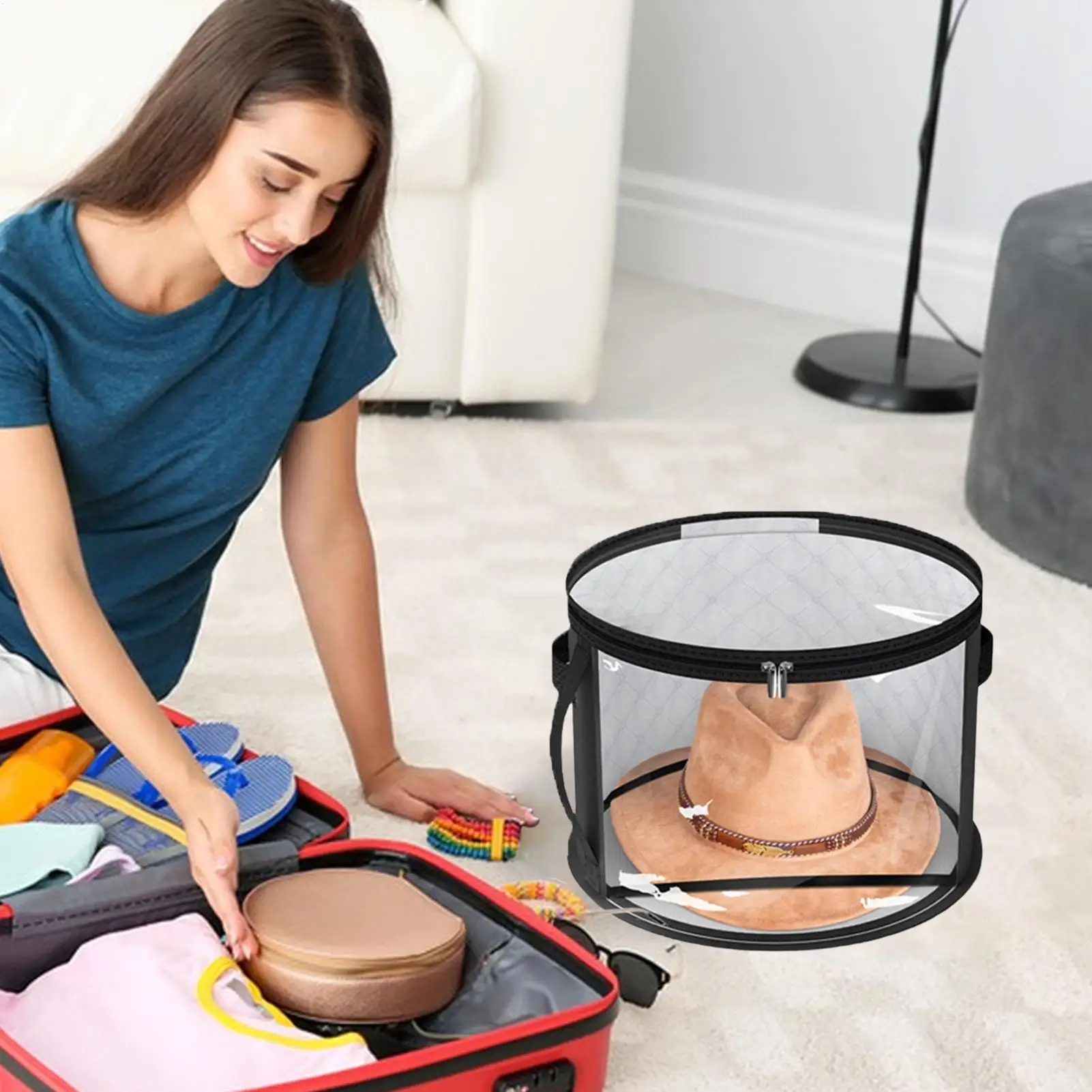 

Большая коробка для шляп, большая вместительная коробка для хранения ковбойских шляп, складной органайзер с крышкой и ручкой для переноски для кепки, витрины шкафа