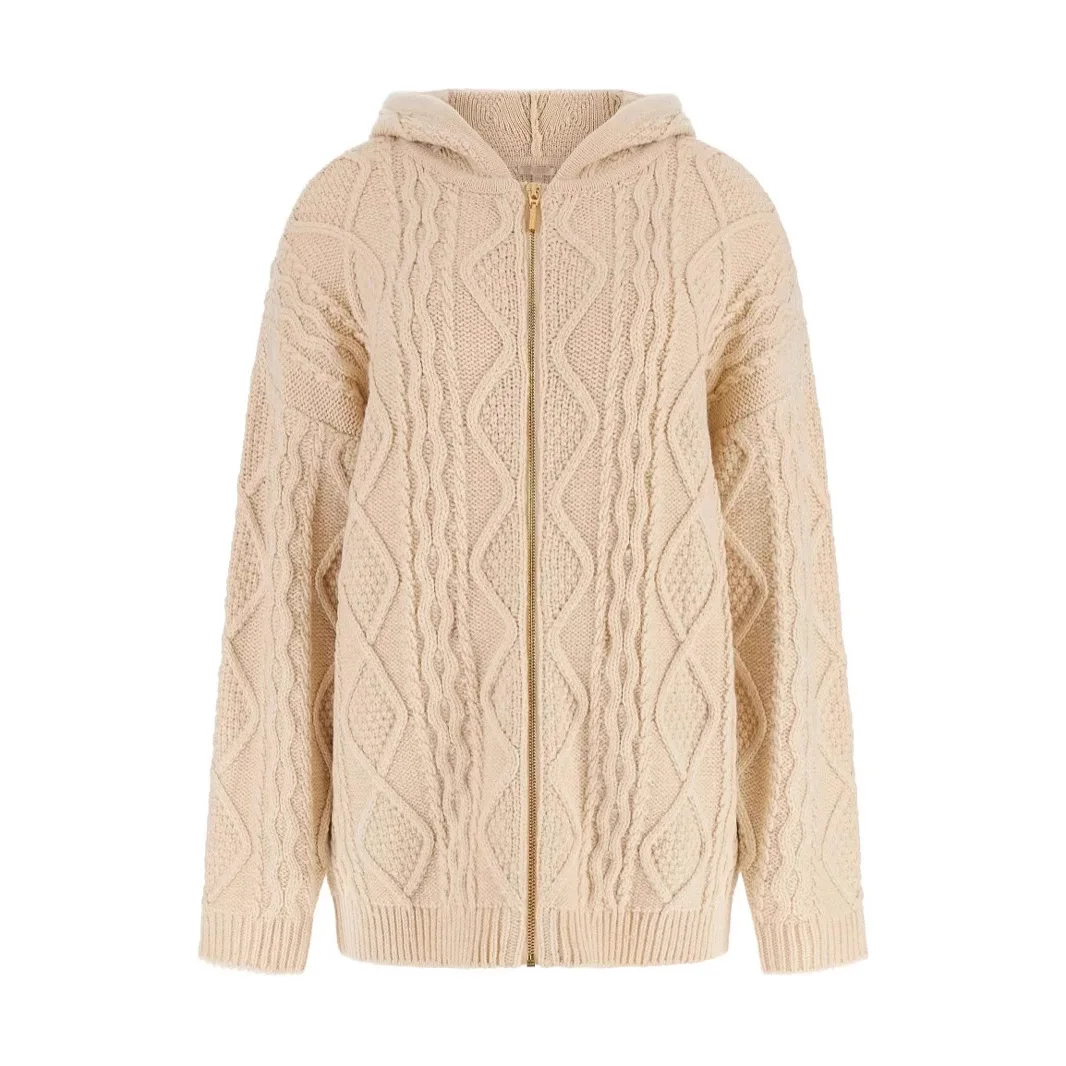 Casual Solid Zipper Hooded Sweaters Women Autumn Fashion Streetwear Lazy Style Long Sleeve Loose Knitted Cardigan Tops