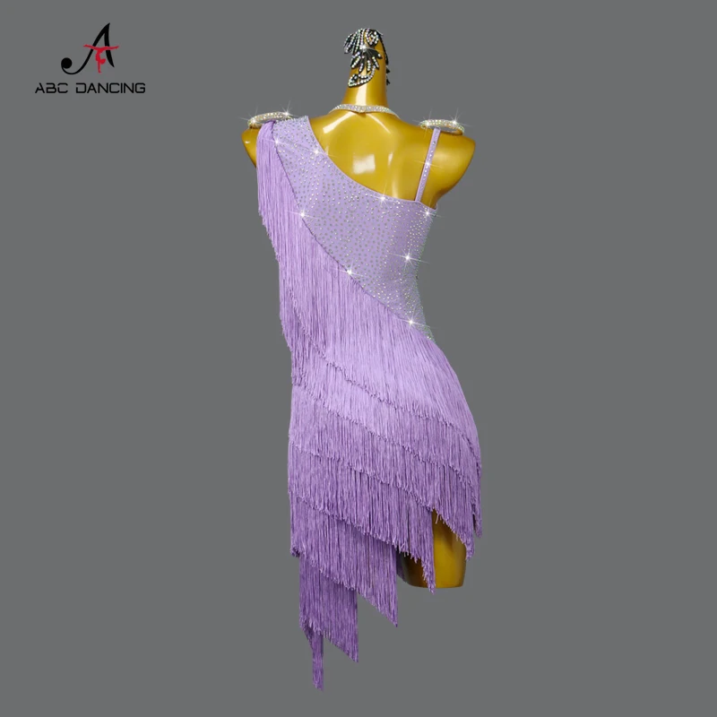 Vestido de baile latino con borlas para mujer, ropa de salón Sexy, traje de noche, falda ajustada, púrpura, novedad