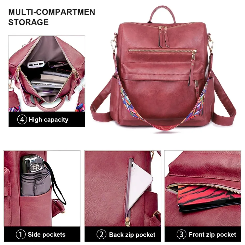 Mochila de moda para mujer, bolso de diseño multiusos, bolso convertible, bolso de hombro, bolso escolar, color camuflaje y rojo vino