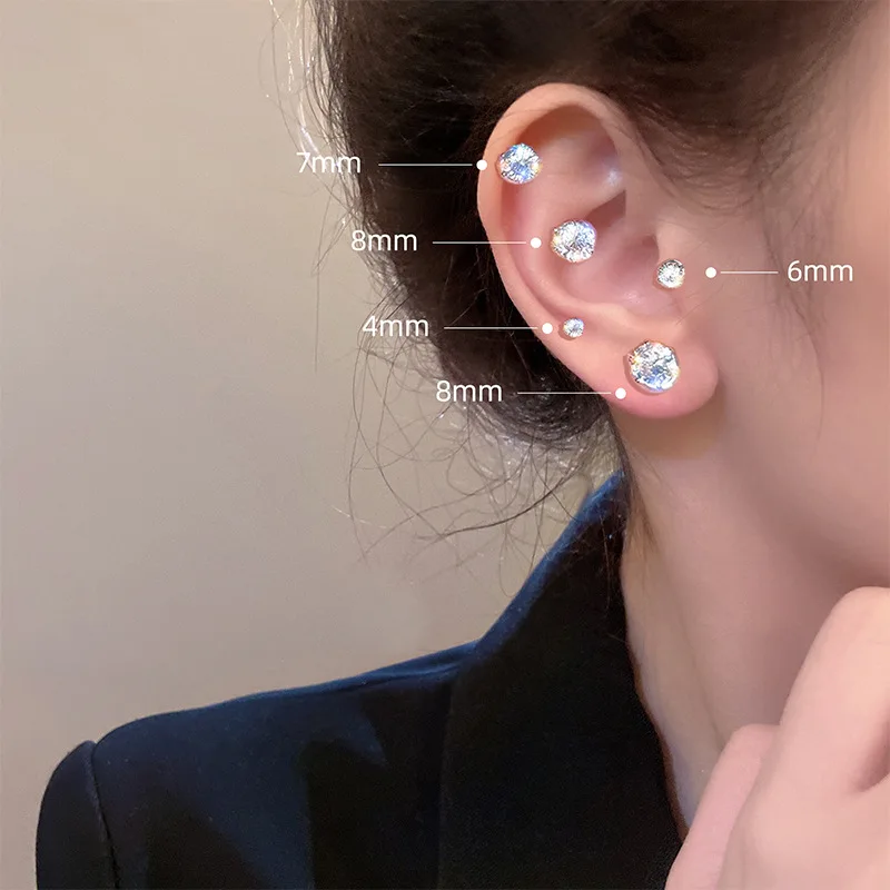 Fashion Elegant Crystal Magnetic Ear Clip For Women Luxury Big Zircon Round Love Heart Stud Earrings Without Piercing Jewelry