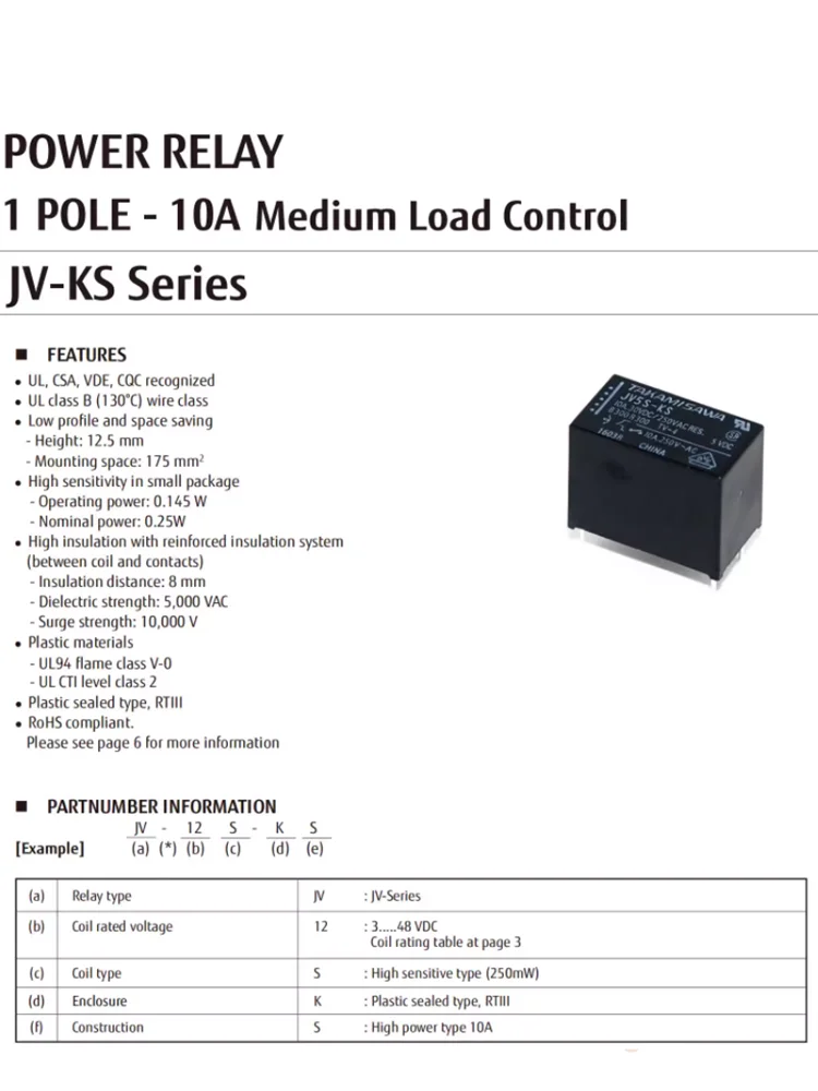 10Pcs/lot New Original Power Relays JV12S-KT JV24S-KT  JV5S-KT JV12SKT JV24SKT 5V 12V 24V 5A 4Pin Relay