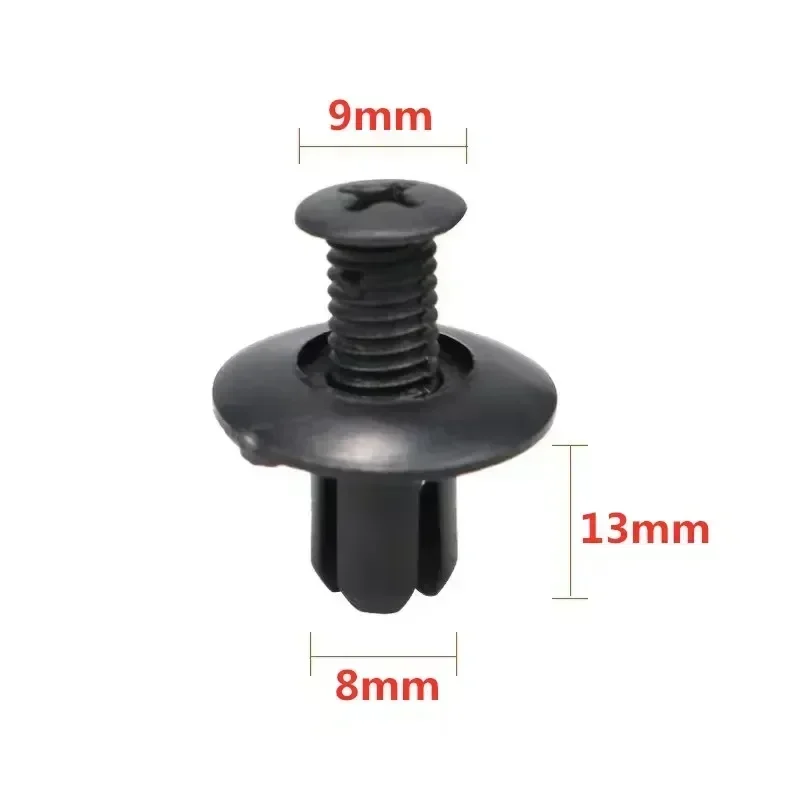 100pcs 8mm Plastic Rivets Fasteners Screw Car Bumper Fender Black Rivet Car Fastener Clips for Toyota Focus Kia Nissan Yamaha