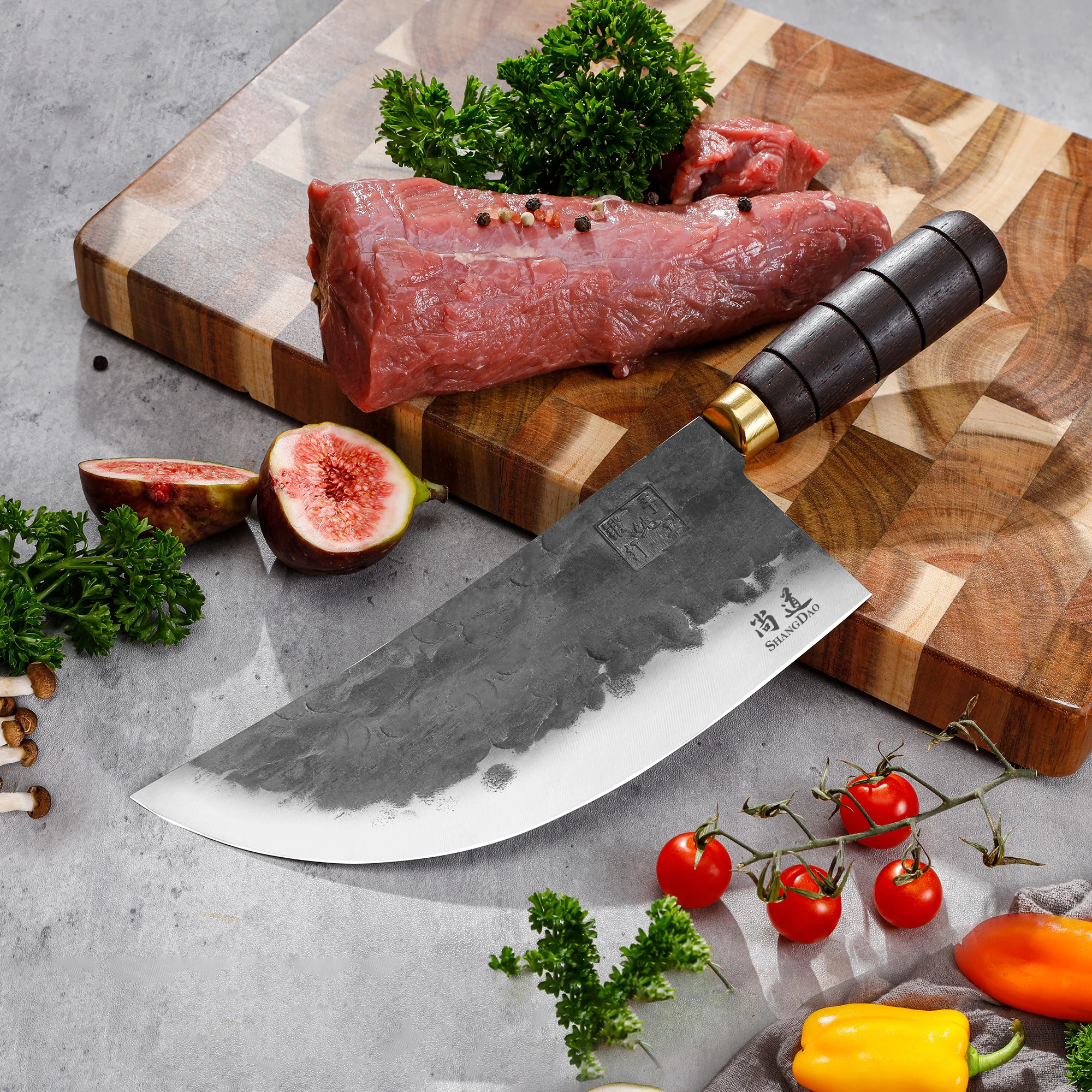 SHANGDAO HandForged  7.9" Meat Cleaver Knife, High Quality Stainless Steel Heavy Duty Chopper Butcher Knife with Woodle Handle view 3