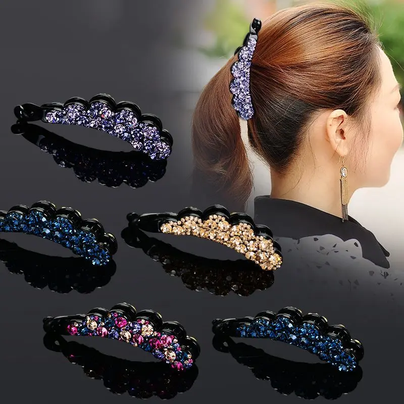 Korean high-end crystal banana clip vertical clip hairpin Korean hair accessories rhinestone large ponytail clip hairpin