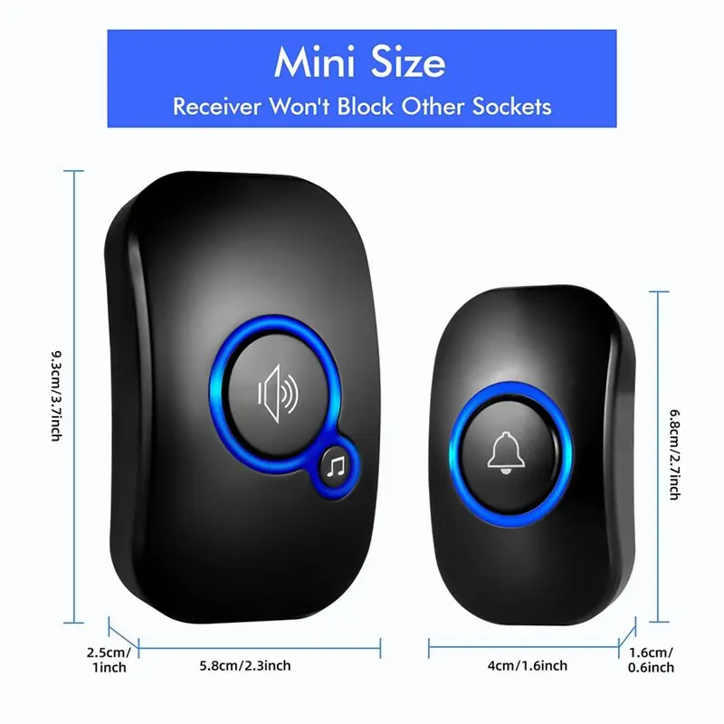 【NECESSITY】IP55 Water Resistant Doorbell Chime, 60 Melodies, 5 Volume Levels, LED Flashing Design For Home, EU Plug Compatible