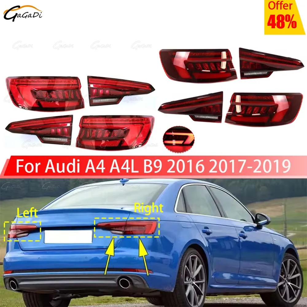 

Для Audi A4 A4L B9 2016 2017-2019 1 пара светодиодных задних фонарей в сборе, задний фонарь, стоп-сигнал, задний фонарь, указатель поворота, лампа заднего хода, автомобильная часть