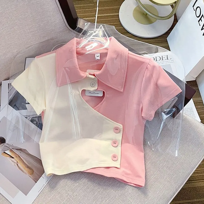 

Kids T-shirt 2024 New POLO Shirt Short-Sleeved Baby Girl Summer Fashion Korean Style Fashion Top Thin T-shirts for Girls Q497