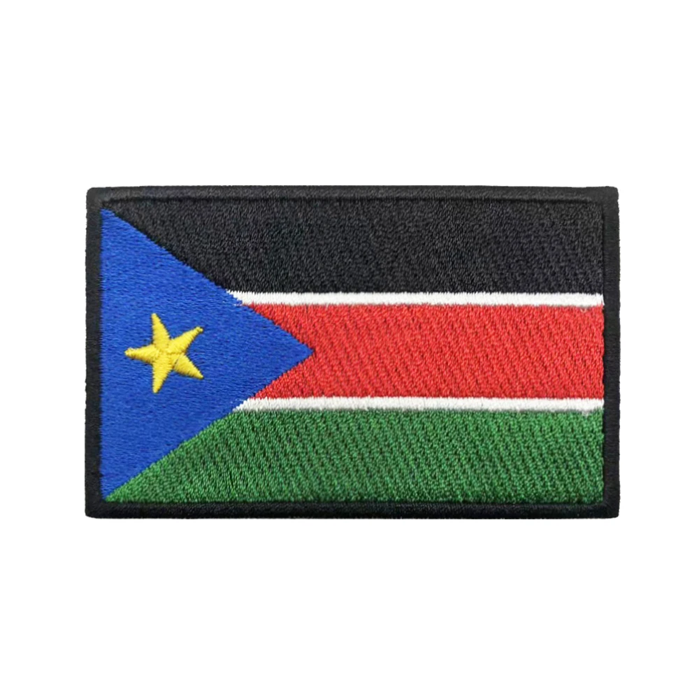 1PC South Sudan Flag Patch Stripes Badge Tags Chevrons Military Armband Iron On Or Hook Loop Embroidered