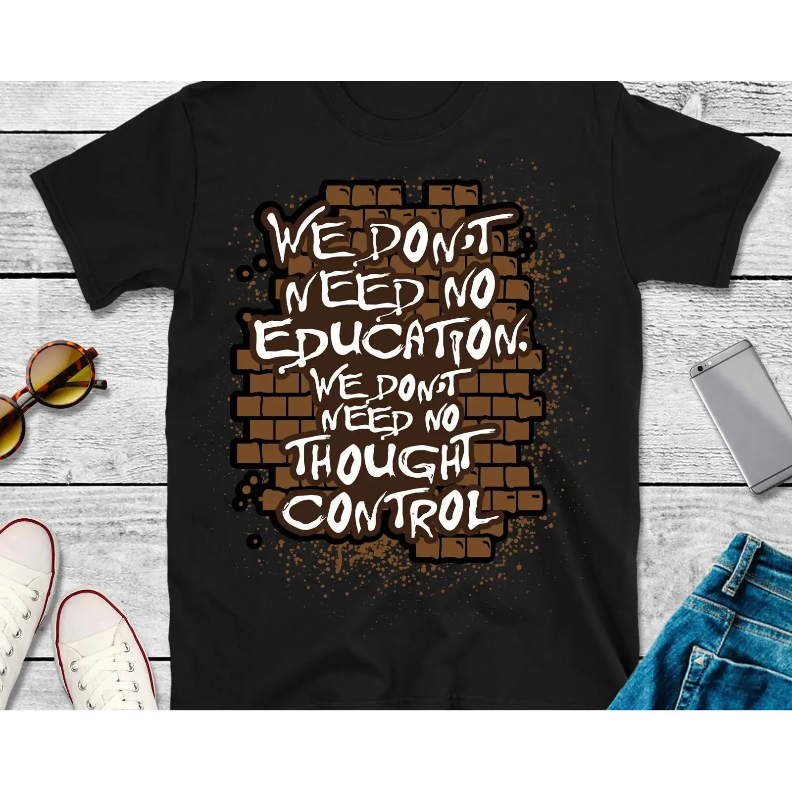 We Dont Need No Education Thought Control T Shirt for Rock Music Fan TH918 vintage Washed Breathable Stylish Comfortable
