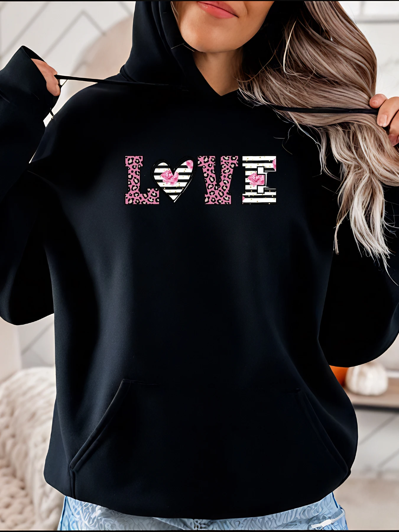 

Толстовка с леопардовым принтом Love, повседневная уличная одежда, женская модная толстовка с рисунком в виде сердца для повседневной носки