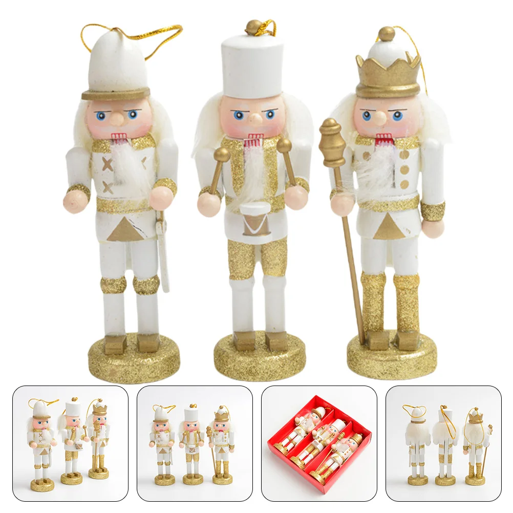 

3Pcs Christmas Hanging Nutcrackers Wooden Crafts Puppet Sturdy Xmas Decoration Ornament Photo Prop Festive Gift