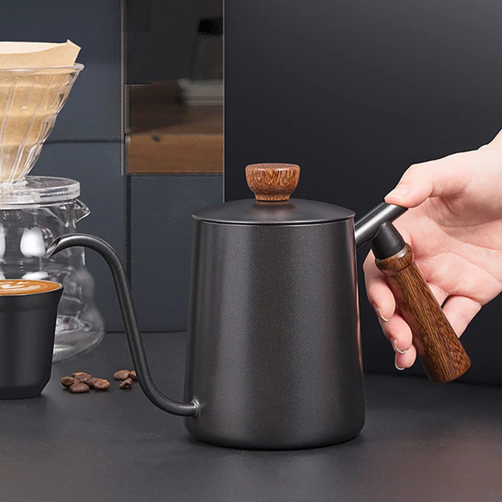 

Кофейник из нержавеющей стали с деревянной ручкой и изогнутым носиком для заваривания кофе методом дрип-кофе, для домашнего использования и кемпинга на природе