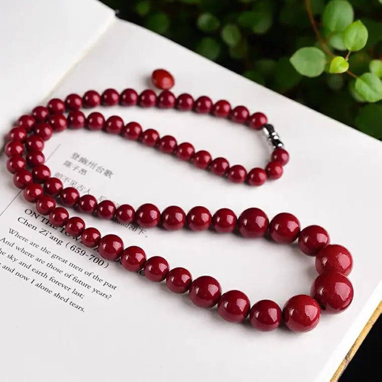 Natural Red Organic Cinnabar Jade Beaded Necklace Women Healing Gemstone Jewelry Genuine Cinnabar Crystals Round Beads Necklaces