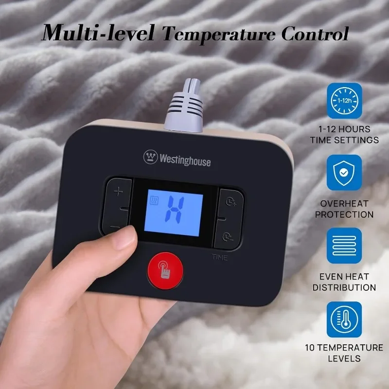 Electric Blanket, with 10 Heating Levels and 1-12 Hours Automatic Shutdown, Fast Heating and Machine Washing