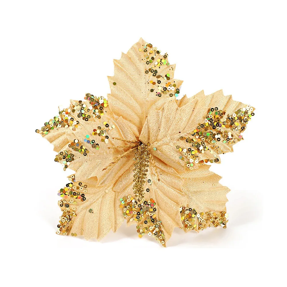 

Handmade Artificial Christmas Flowers Shiny DIY Simulated Sequined Flower Unique Xmas Tree Accessories New Year Gift