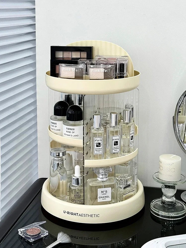 

Rotating cosmetics storage box desktop acrylic perfume skin care products storage rack high sense dressing table sorting cabinet