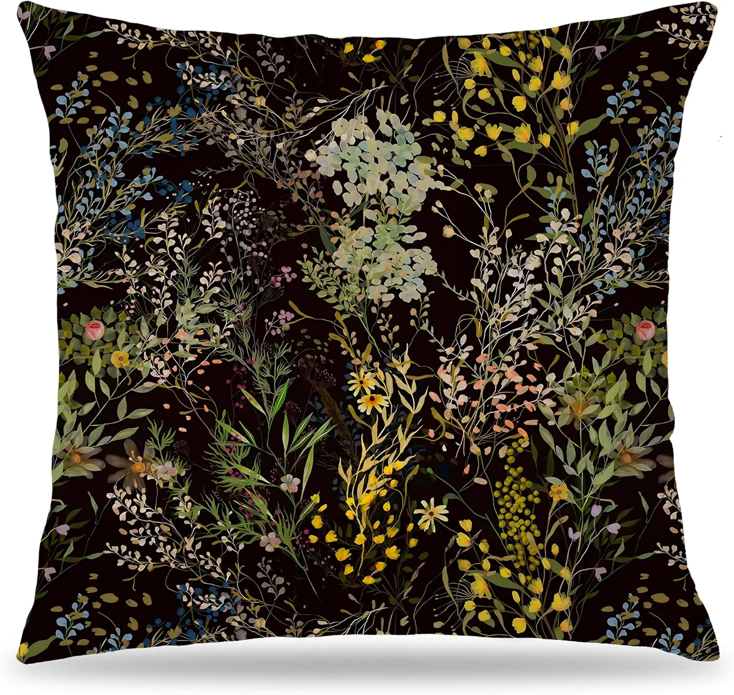 Dark Cottagecore Plant Floral Pillow Covers 18x18 Double-Sided, Flower Room Decor, Vintage Rustic 1pcsColorful Wildflower Botani