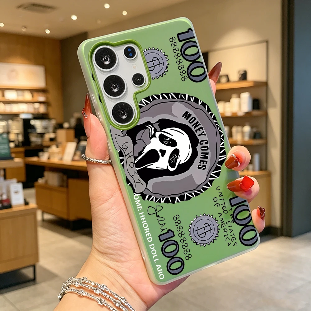 Skull Dollar Bill Art Dual Layer Soft Phone Case For Samsung Galaxy A57 A56 A55 A36 A35 A34 A27 A26 A25 A17 A16 A15 A07 A06 A05