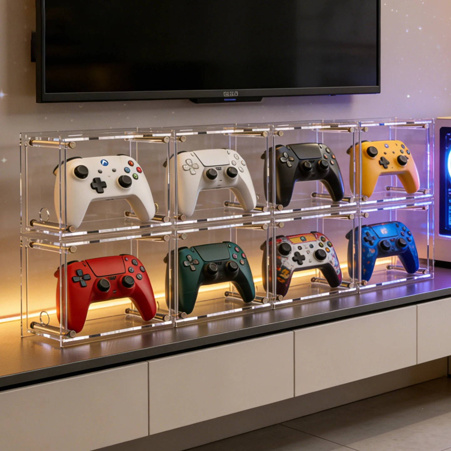 Soporte Vertical de Acrílico Transparente a Prueba de Polvo para Controles, Caja de Almacenamiento y Carga Compatible con Controles de Switch, PS5 y Xbox