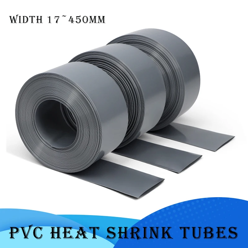 

1~20M PVC Heat Shrink Tube Grey Battery Film Wrap 18650 Width 17mm ~ 450mm Cable Sleeve Cover Skin Insulated for Battery Packs