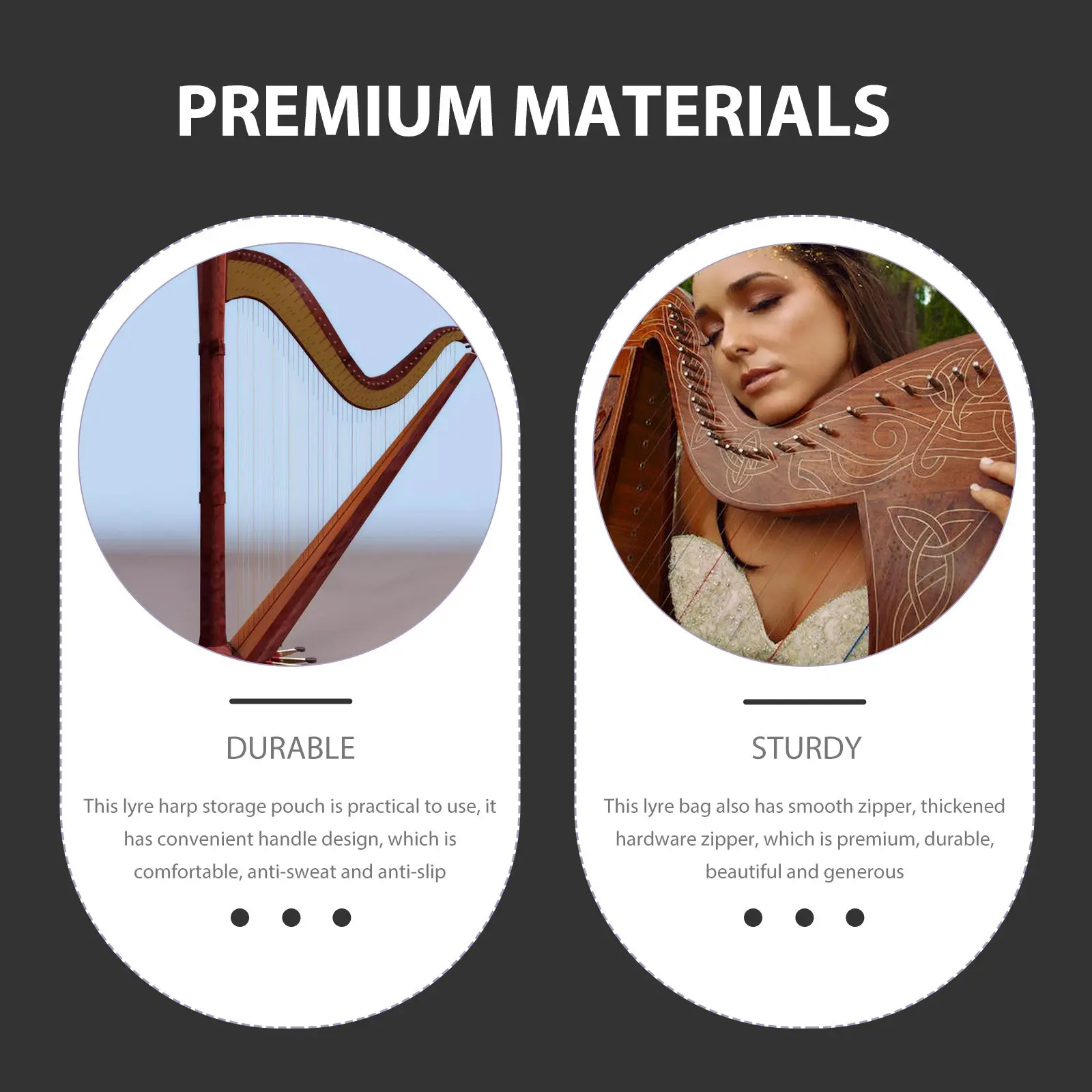 

Portable Lyre Harp Bag Large Capacity Storage Pouch Waterproof Oxford Fabric Anti-Slip Handle Smooth Zipper for Musician Travel