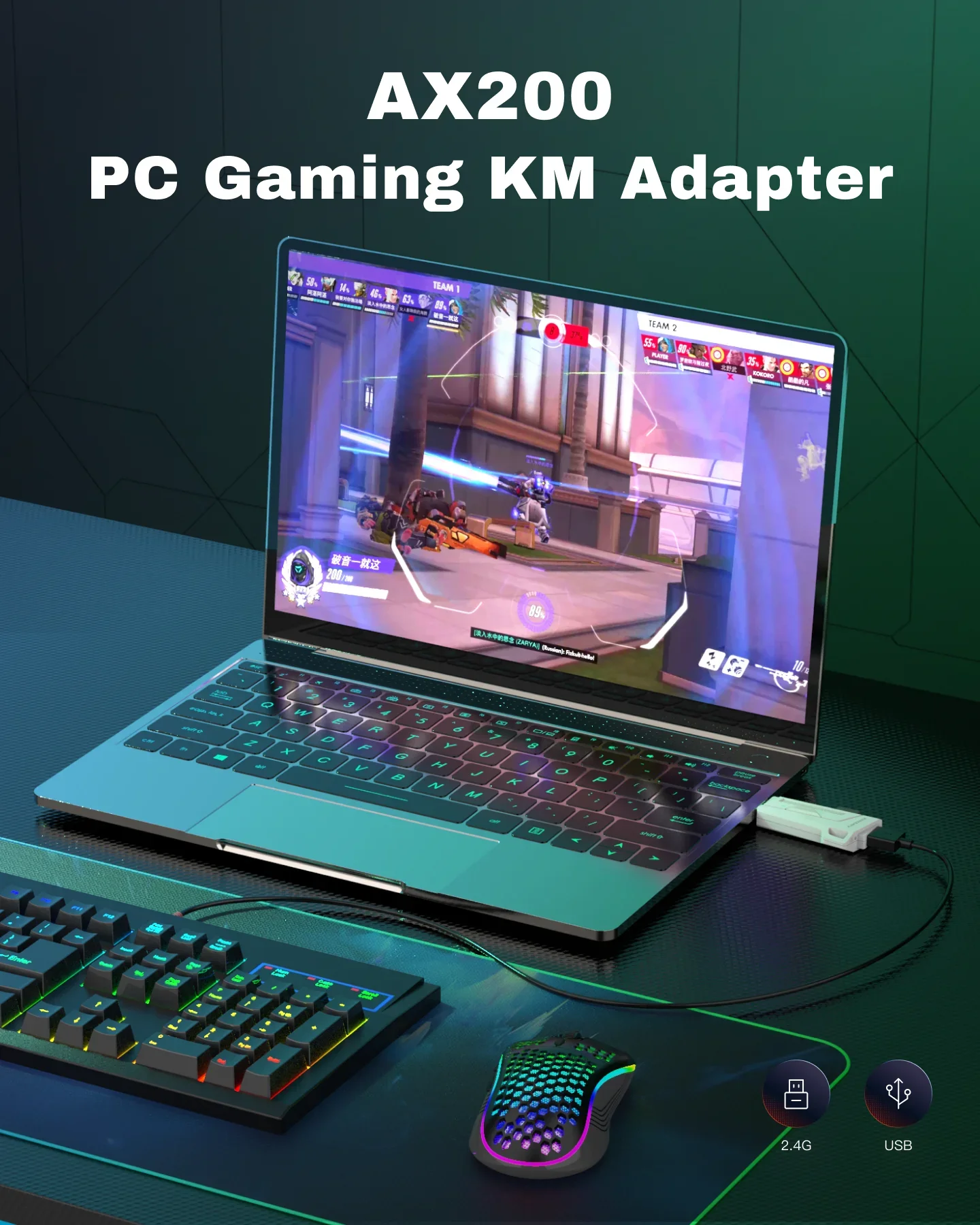 Aimzenix AX200 PC Gaming K&M Converter/Adapter, App Customization, 1000Hz Reporting Rate