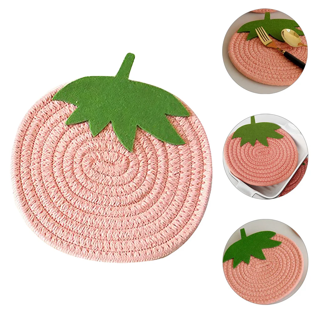 1Pcs Cute Strawberry Woven Cotton Placemat Protective Table Mat for Oil Stain Resistance Kitchen Dining Heat Resistant Bowl