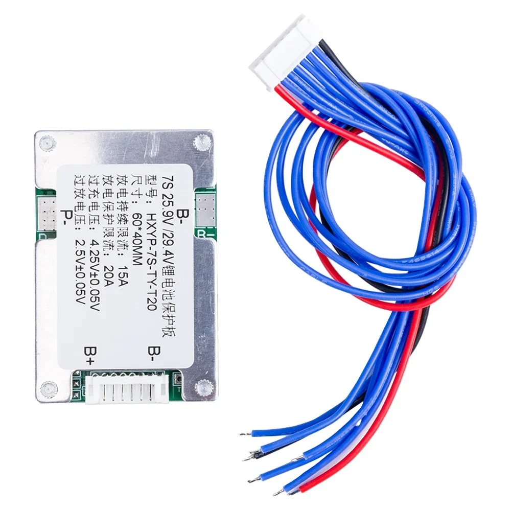 15A BMS 7S 24V สำหรับแบตเตอรี่ Li-ion 3.7V ที่มีความสมดุลพอร์ตเดียวกันป้องกันการปล่อยประจุมากเกินไปสำหรับสกูตเตอร์ขนาด60*40*7.5มม.