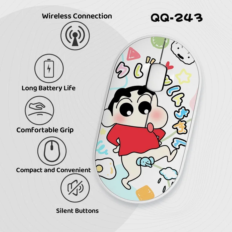 Wireless Bluetooth Dual Mode Mouse Crayon Shin-chan Theme Silent Mouse for Laptop Computer Tablet Mini Portable Cute Mouse