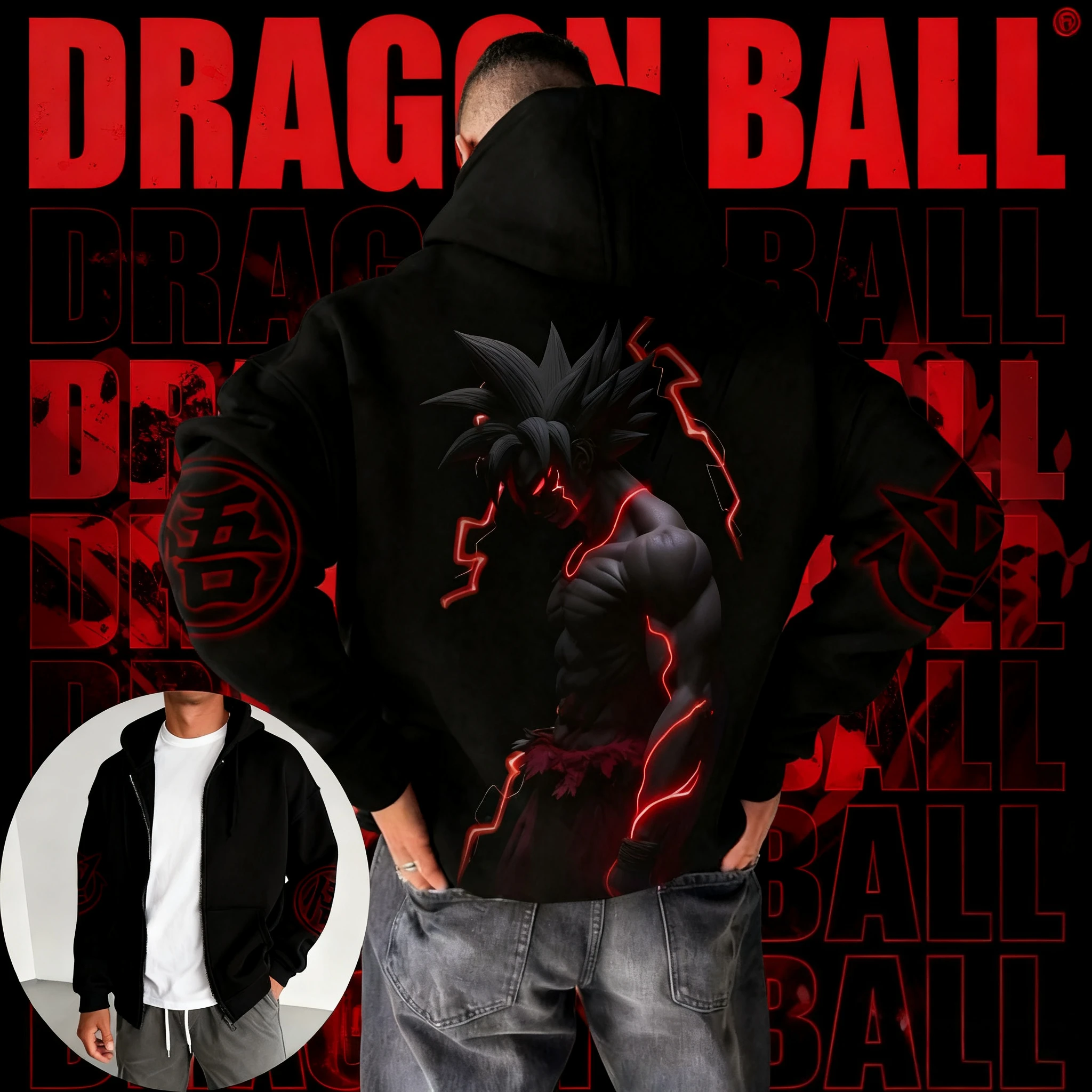 

2025 Autumn Winter Dragon Ball Anime Co Branded Zipper Hoodie New Men's Goku Printed American Trendy Casual Cotton Top Y2k