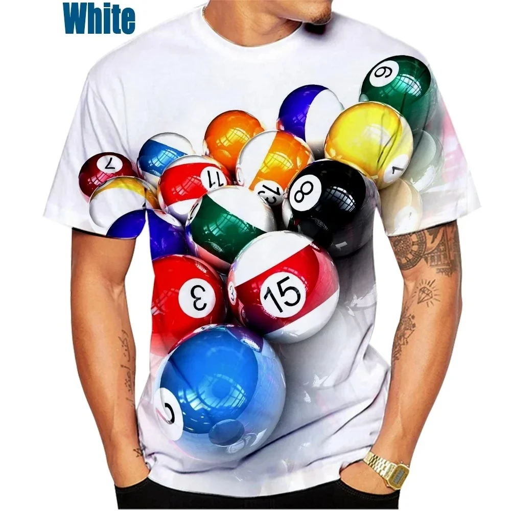 Men's color-block billiard print T-shirt, round-neck short-sleeved, casual and fun, comfortable and close-fitting
