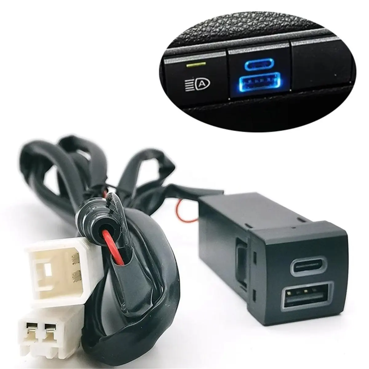 A67F Car Charging Socket PD Type-C Socket QC3.0 USB Socket Charger Socket for Toyota Highlander Rav4 Camry Corolla 18-22