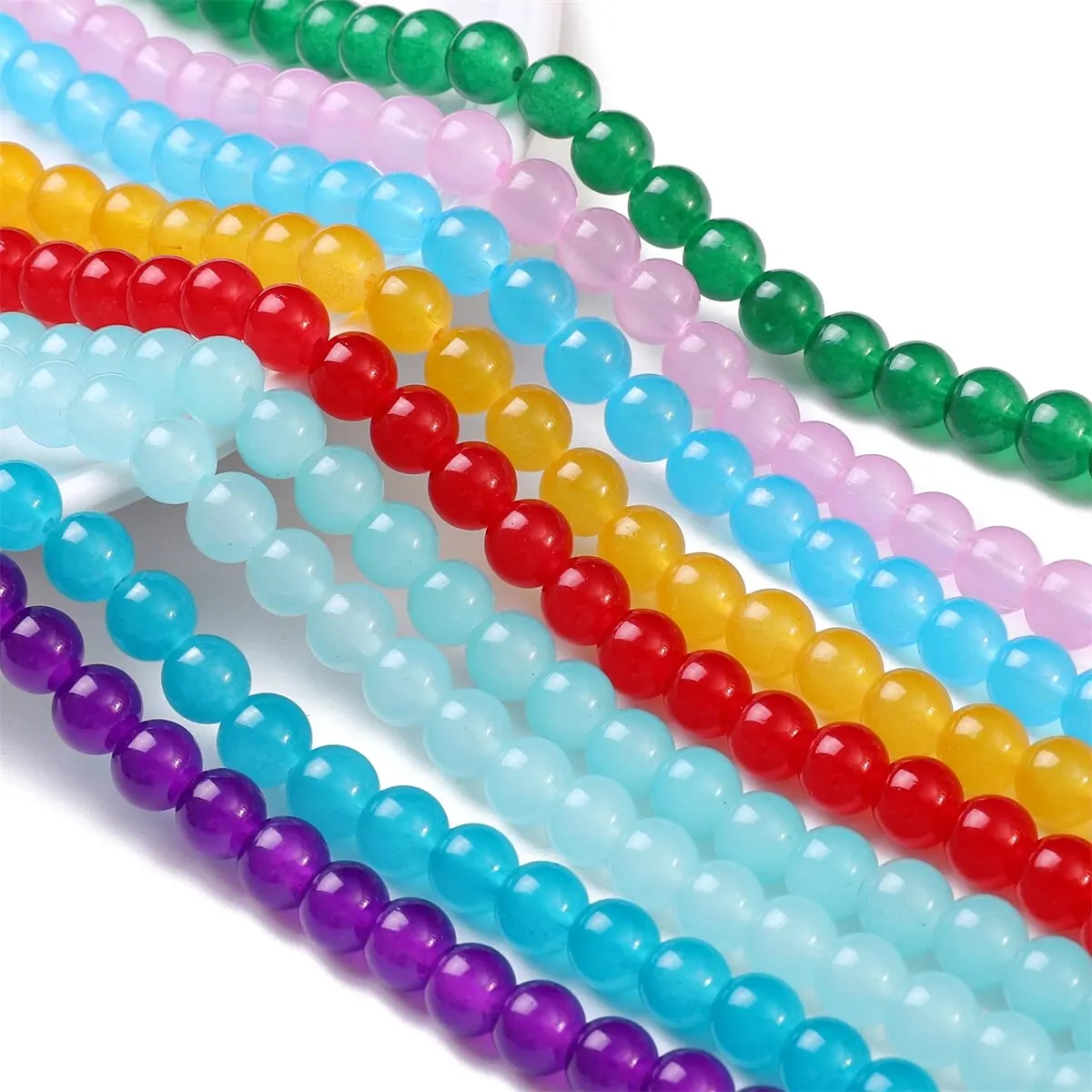 About 100pcs Glass Jelly Solid Color Imitation Jade Round Beads Scattered Beads DIY Handmade Necklace Bracelet Beads Jewelry