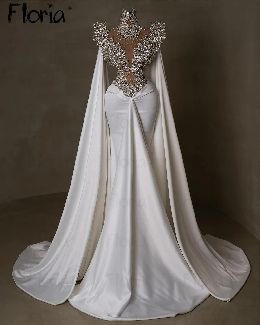 Luxury Dubai White Robe de Mariée 2024 abiti da sposa musulmani 2024 elegante manica lunga a mantella abiti da Birdal abito da ballo formale da donna