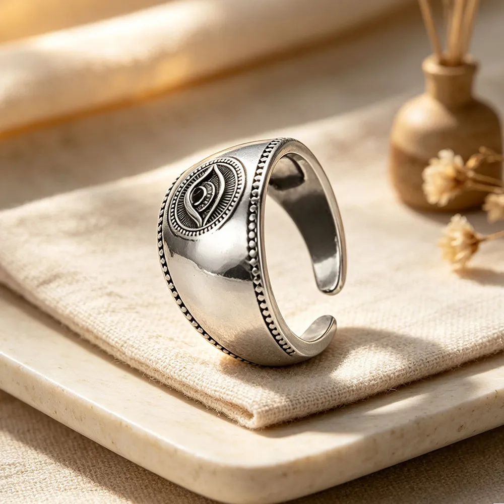 Fashion Vintage Eye Finger Ring Gothic Punk Resizable Opening Rings Adjustable Retro Silver Rings Hip Hop