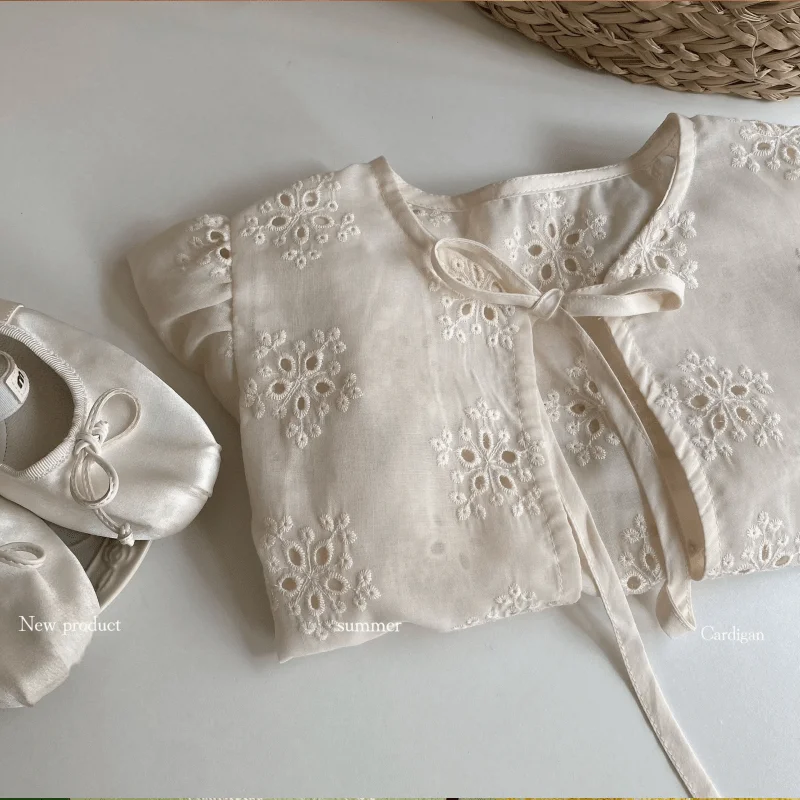 Fashion Baby Girl Princess Jacket Infant Toddler Child Puff Sleeve Thin Air Conditioner Coat Summer Floral Baby Clothes 1-7Y