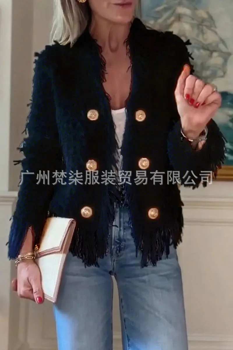 Fashion Metal Button Short Jacket  Women Solid Color Autumn Button Round Neck Jacket For Women 2025