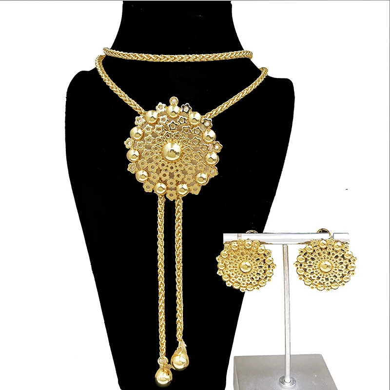 Women Necklace Earrings Set Unique Sweater Long Chain Elegant Flower Pendant Adjustable Length Wedding Party Accessories