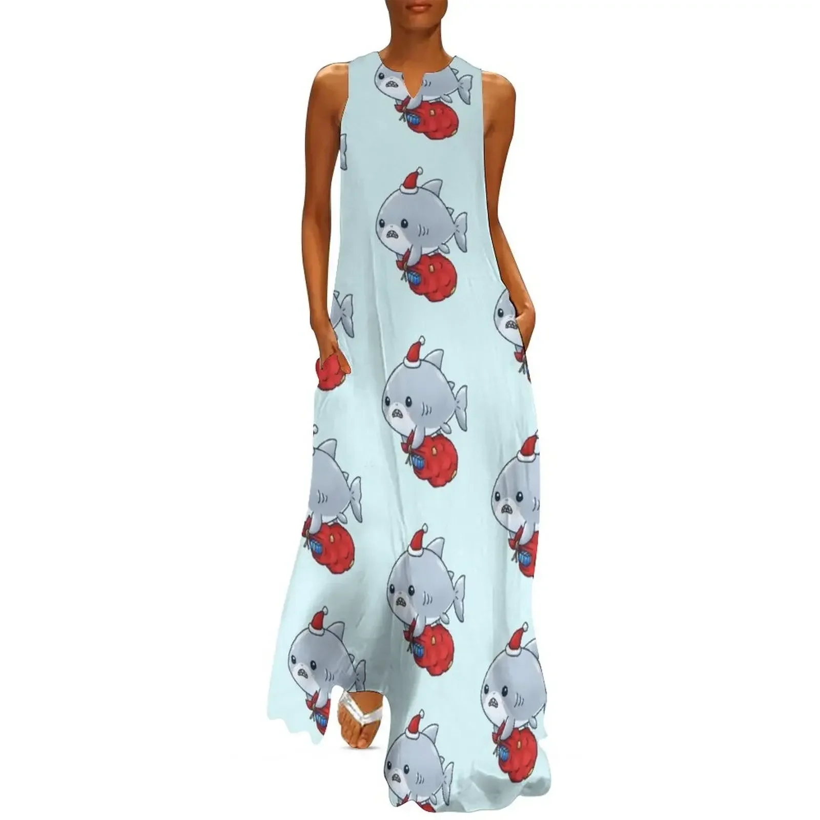 

Christmas Santa Shark Long Dress evening dress Women's summer dresses elegant dresses plus sizes clothes Dress