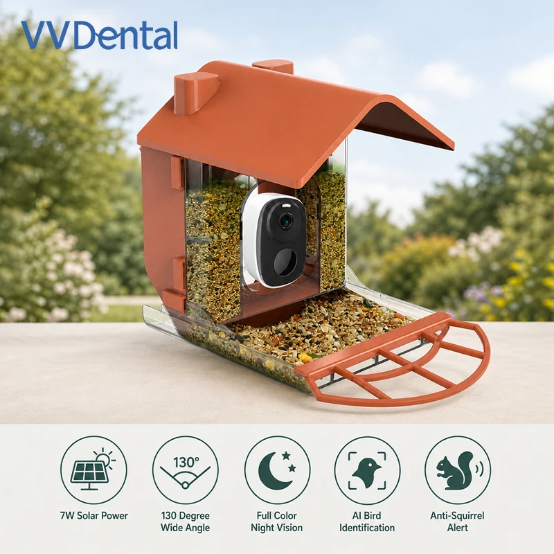 Solar Powered Bird Feeder Camera Full Color Night Vision, 2.4G WiFi, AI Bird Identification  130 Degree Wide Angle HD Video