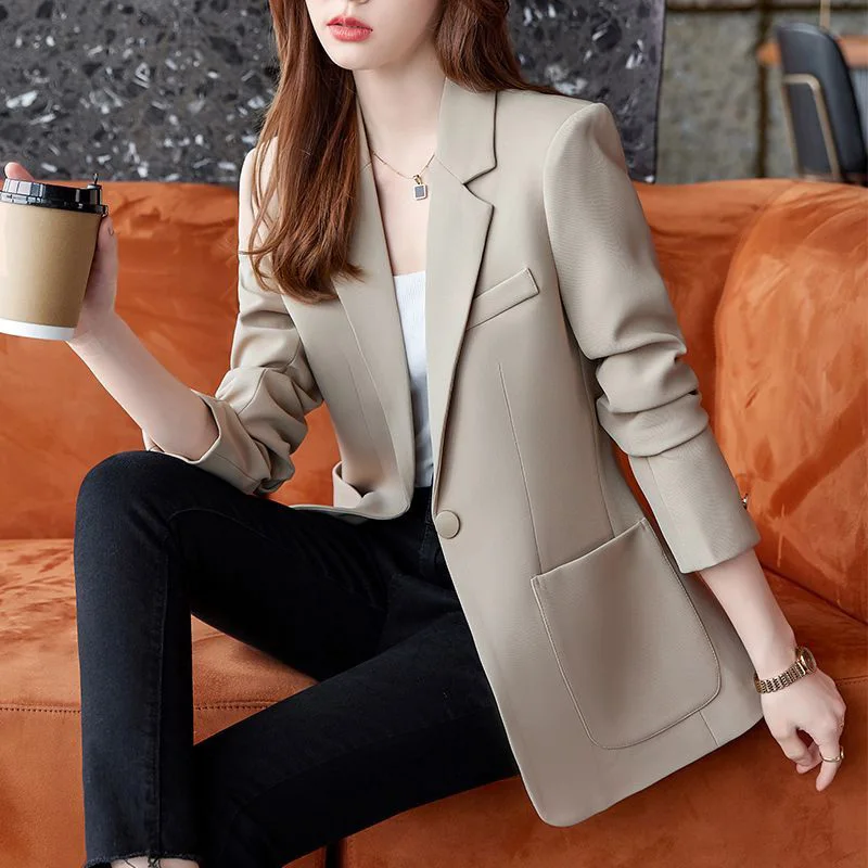 Imagem -05 - Blazer de Bolsos Emendados de Cor Sólida Feminino Roupa de Outono Tops Casuais Extragrandes Blazers de Escritório Soltos Moda Coreana Lady Novo 2023