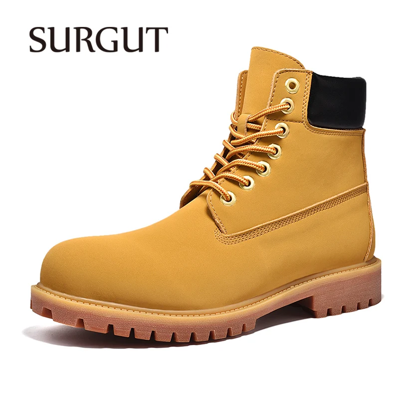 SURGUT Autumn Couple Style Ankle Boots Nubuck Cow Leather Winter Plush Lined Fashion Minimalist Big Size 38-46