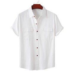 Camisa de linho manga curta masculina, camisas masculinas de verão de alta qualidade, blusas Tiki, social, luxo, nova moda