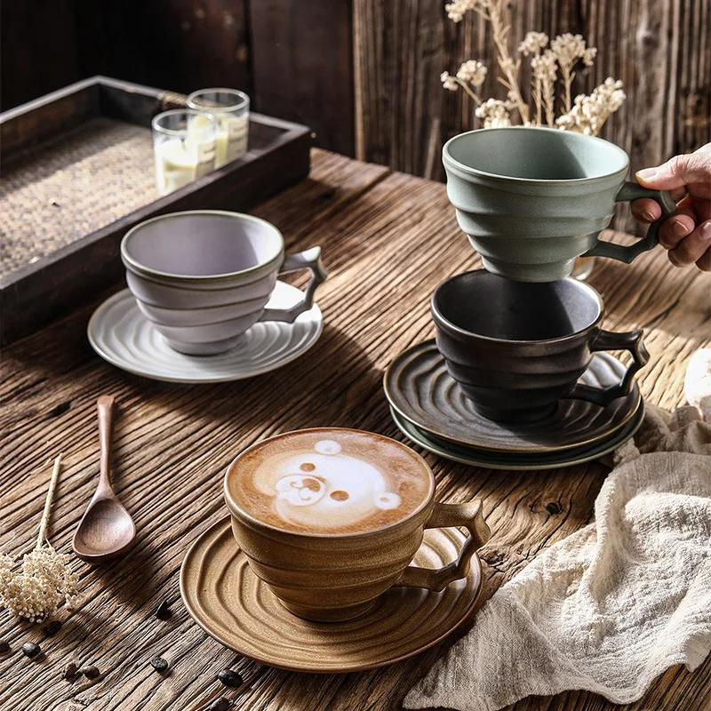 

Vintage Kiln Ceramic Mug Japanese Style Coffee Cup Large Capacity with Bamboo Pattern