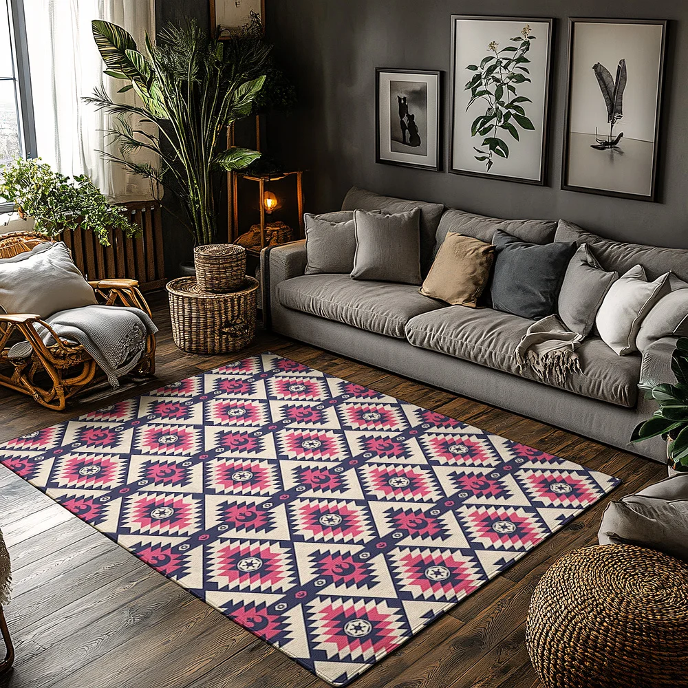 Bohemian Area Rug Southwestern Throw Rug Tribal Pattern Carpet Non Slip Floor Mat Vintage Style Home Decor Washable Entryway Rug