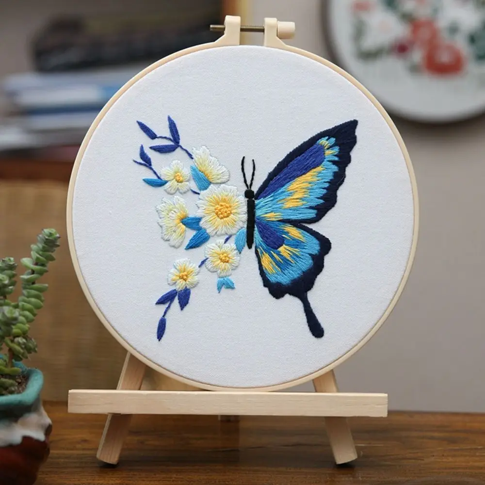 DIY Embroidery Kit Butterfly Printed Pattern for Beginner Cross Stitch Set Needlework Hoop Handmade Sewing Art Craft Kit Decor