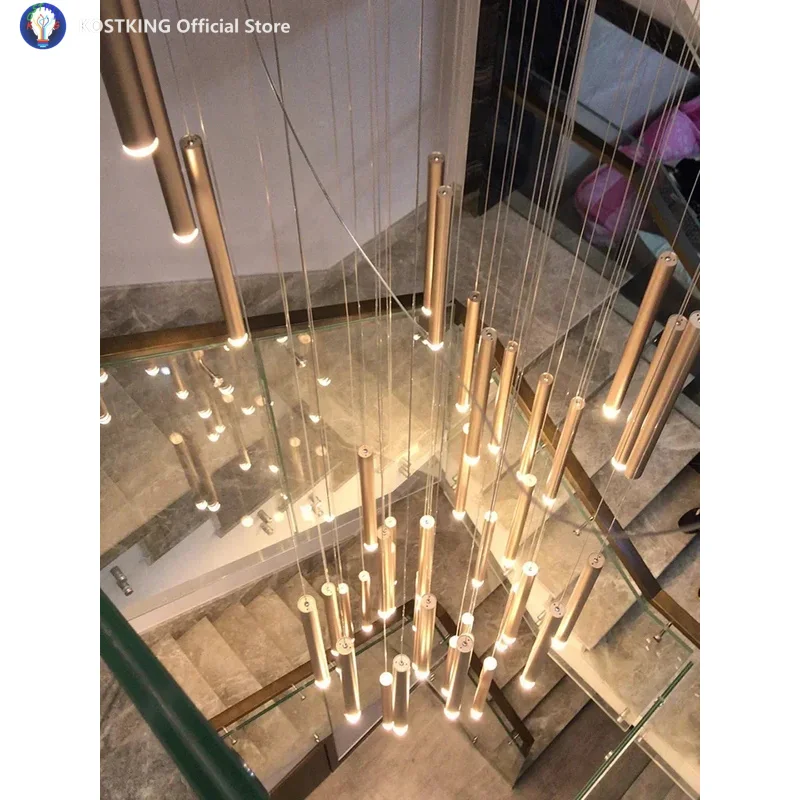 

Modern Black Stair Chandelier Luxury Villa Double Loft Hanging Room Lamp Hotel Engineering Led Lights Interior Lighting Fixtures