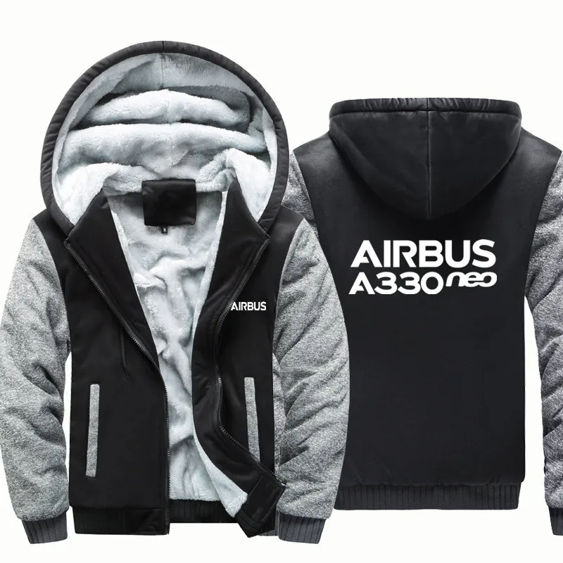 Airbus A330neo Fleece Warm Wool Aviation Pilots Flight Men Coat Jackets Autumn Winter Zipper Hooded Thick Hoodies Sweatshirts