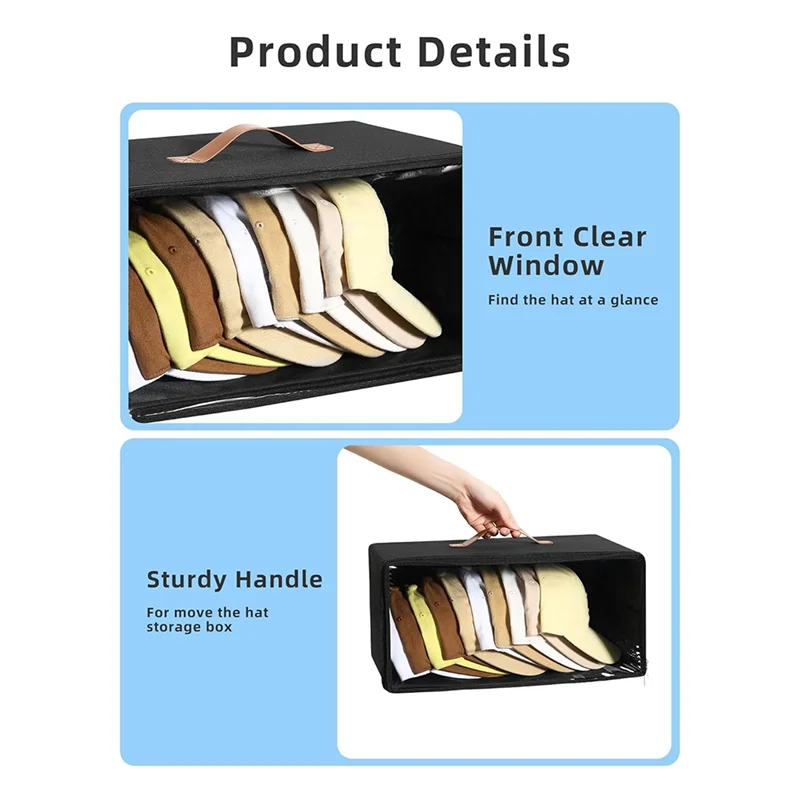 

A03F-Stackable Rigid Hat Storage Box Front-Opening With Clear Window, 2-Pack For Baseball Caps Hat Organizers